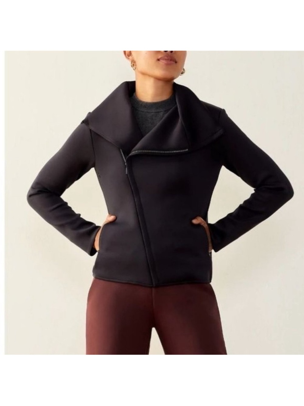 ADAY Up In The Air Jacket Large Black Zip Up Scuba Sleek Chic